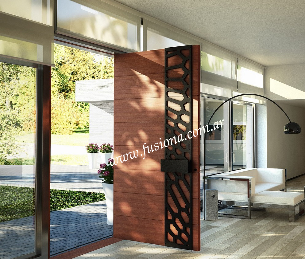 B001 puerta de entrada pivotante con aplicacion vertical y manijon de acero inoxidable con pintura en polvo
